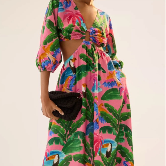 NWT ANTHROPOLOGIE FARM RIO PRINTED V-NECK CUTOUT DRESS - Picture 4 of 9